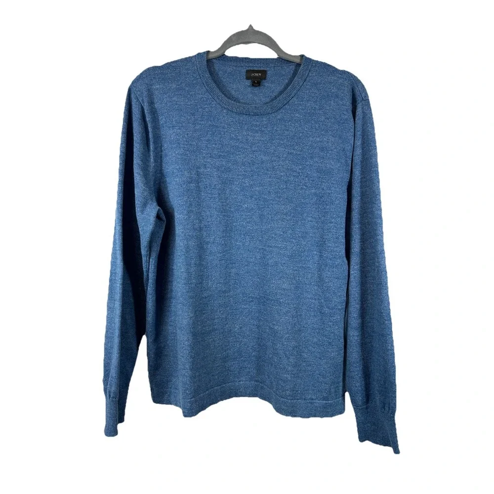 J.CREW Blue Marl Cotton Crewneck Sweater Mens L Minimalist Coastal Preppy Basic